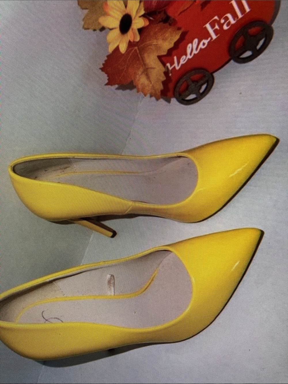 Women's Yellow Patent Pointed-Toe Pumps
